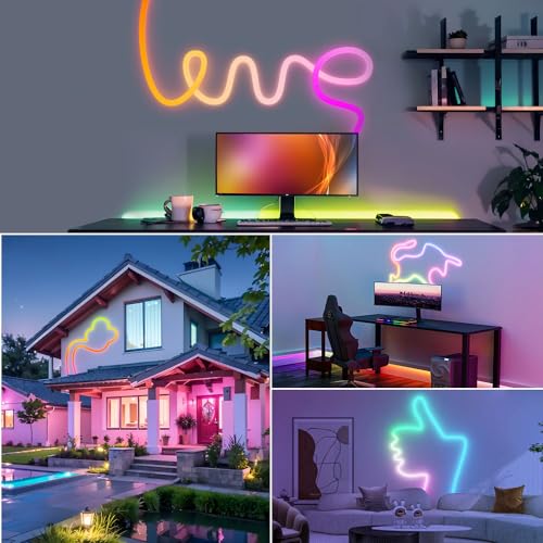 6.5ft WS2811 RGB LED Neon Rope Light, Bluetooth App Controlled Flexible Strip