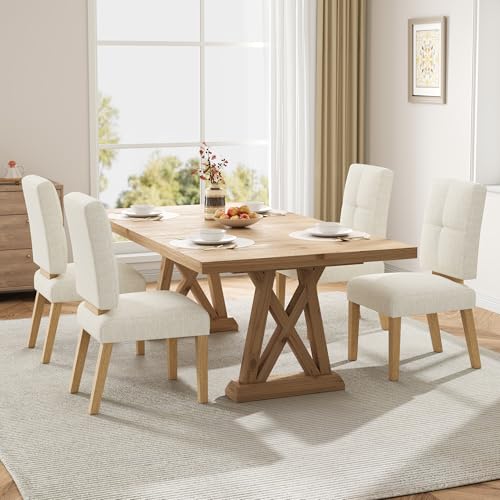 Modern Farmhouse Solid Wood Dining Chairs, Upholstered Set of 4
