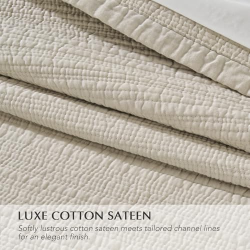 EverGrace 100% Cotton Sateen Channel Quilt Set - Queen 3-Piece, Parchment