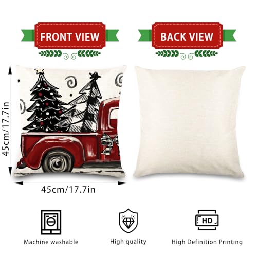 DIYDEC 4 Pack Christmas Pillow Covers 18x18 Inches Red Holiday Decor Set