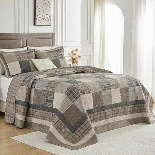 Oversized King Bedspread 120x120 | 100% Cotton Plaid Quilt Set