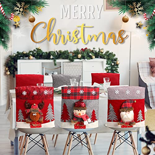 Christmas Chair Covers Set of 4 - Plush Santa Snowman Reindeer Decor