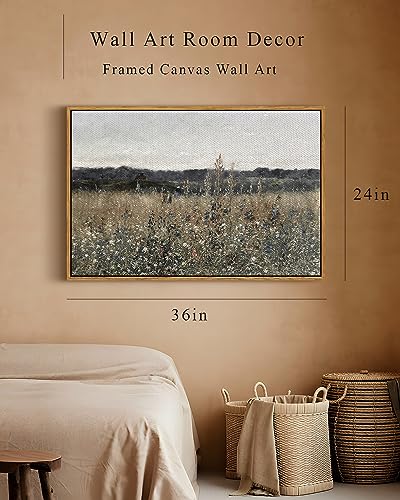 InSimSea Vintage Framed Canvas Wall Art Meadow Flowers Landscape 24"x36"