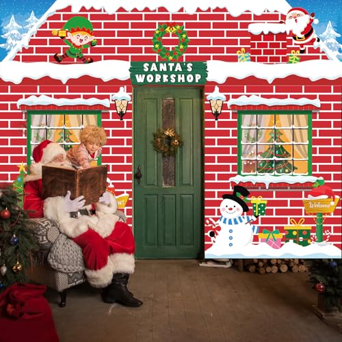 Large Christmas Santa Door Decorations Set - Red Brick Workshop Banner for Holiday Festivities