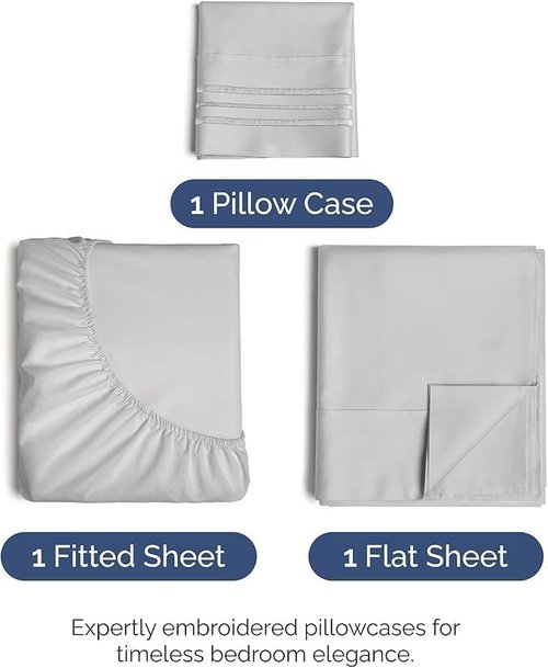 Comfy Twin Size 3-Piece Sheet Set by [Brand Name] - Breathable Cooling Bed Sheets | Hotel Luxury Bedding - Deep Pockets, Soft & Wrinkle-Free - Oeko-Tex Certified - French Grey