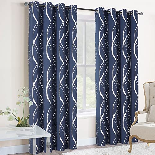 Navy Blue Blackout Curtains Set, 84-Inch Length, Energy Efficient