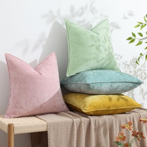decorUhome Chenille Throw Pillow Covers 18x18, Set of 2 - Blush Pink