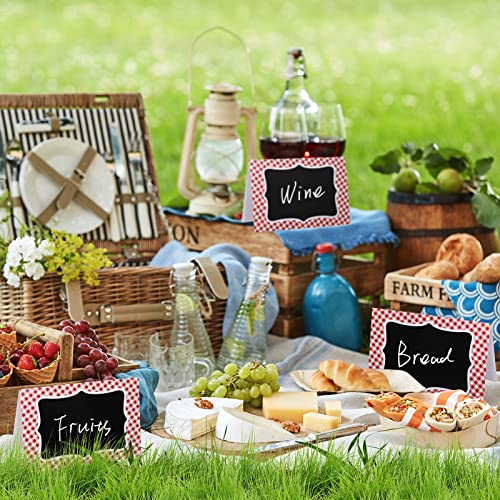 24 Pcs Red Gingham Food Tent Cards - Writable 6x4 Inch Buffet Labels