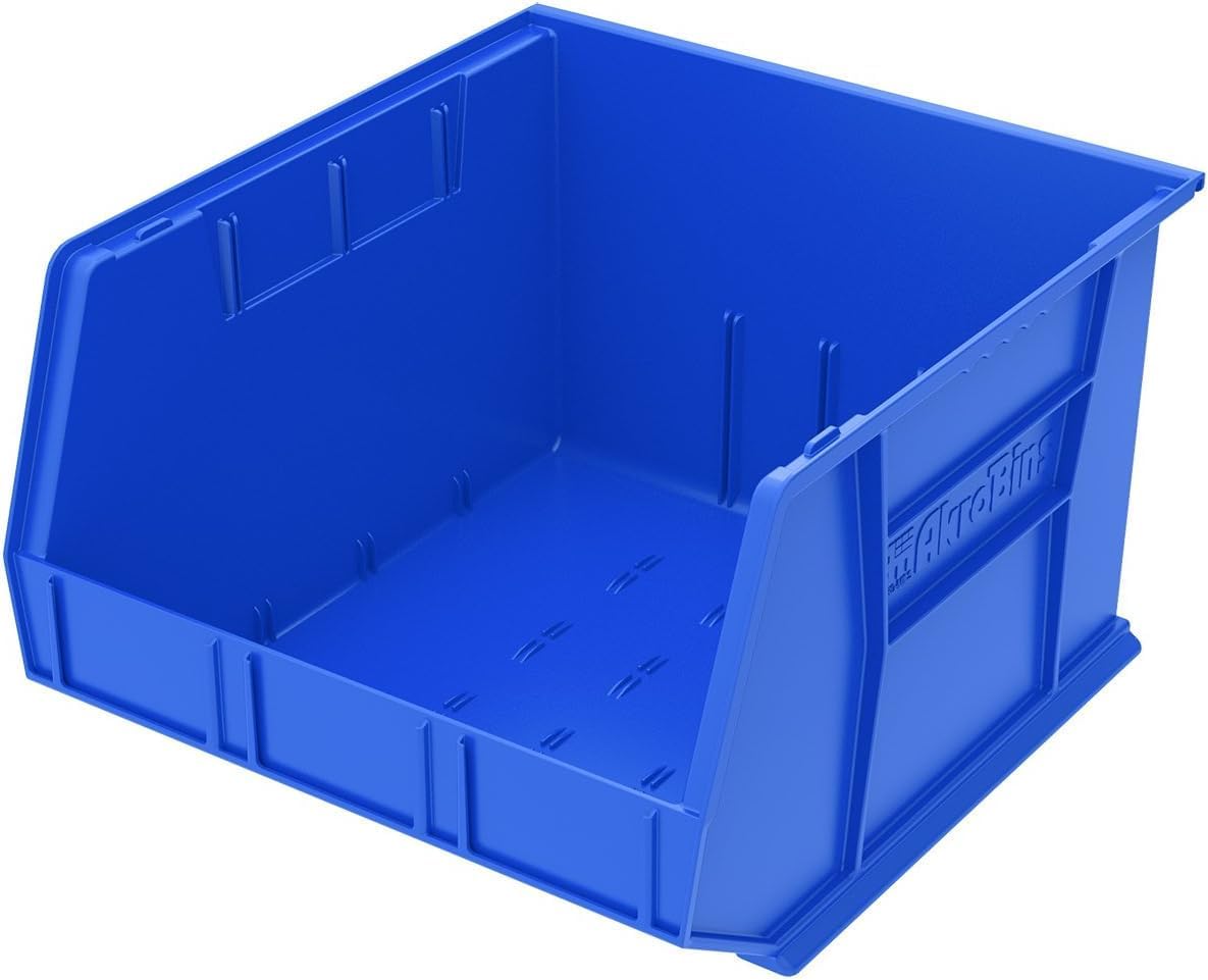 Akro-Mils Plastic Storage Bins - Space-Saving Stackable Organizers for Garage & Pantry | 18" x 16" x 11", Blue, 3-Pack