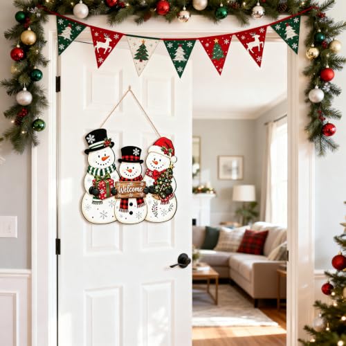 MUOUAKATE Snowman Christmas Wreath Holiday Decor Wall Hanging - Snowman