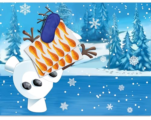Pin the Nose on the Snowman Party Game for Kids with 24 Stickers & Blindfold