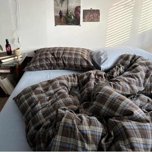 Queen Plaid Duvet Cover Set - 3 Piece Microfiber Bedding