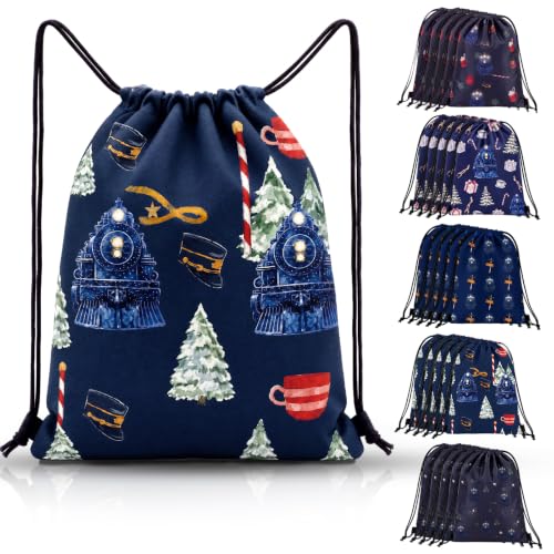 Bulyoou Christmas Express Train Party Favors Drawstring Bags - Set of 25