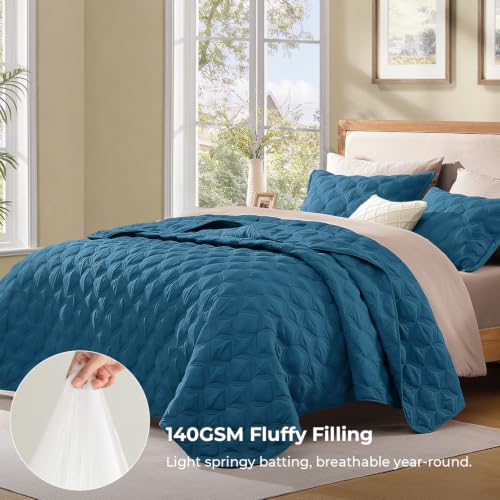 Litanika 3-Piece King Quilt Bedding Set - Soft Lightweight Teal Blue Bedspread