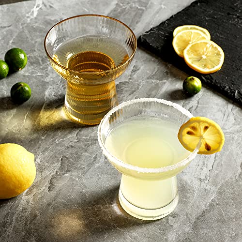 Lysenn Gold Rim Stemless Margarita Glasses Set of 2, 10oz Cocktail Glasses