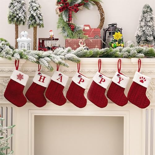 NUVCELKA Christmas Stocking Letters A-Z Red Cable Knit Mini Personalized Name Embroidered Y Variation