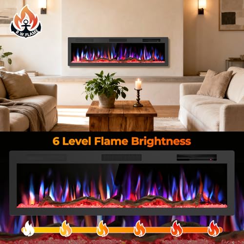60-Inch Recessed and Wall-Mounted Smart Electric Fireplace with App and Voice Control