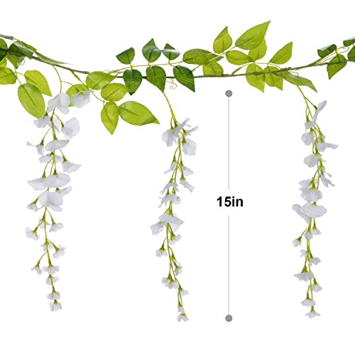 Artificial Wisteria Garland - 4 Pcs 28.8ft White Silk Flowers for Wedding & Home Decor