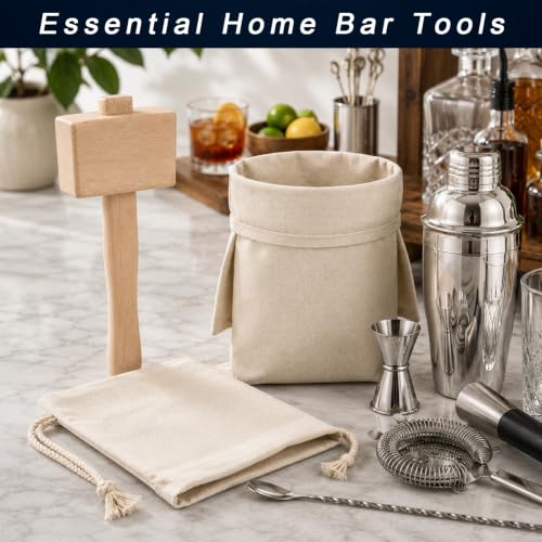 Einiovul Natural Wood Lewis Bag & Ice Mallet Set for Cocktails - Off White