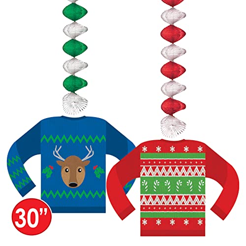 Beistle Ugly Sweater Danglers – 30 inch, Multicolor (2-pack) – Holiday Ceiling Decor