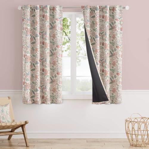Floral Blackout Curtains for Girls Nursery, 63-Inch Pink Flower Drapes, 2-Pack