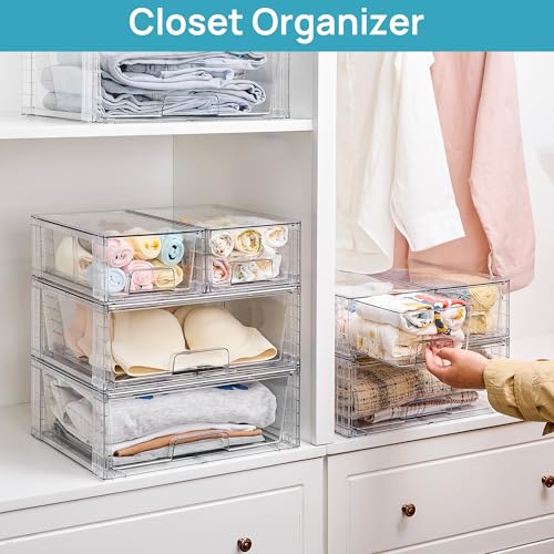 Clear Stackable Storage Drawers 3-Pack Wide Organizer Set