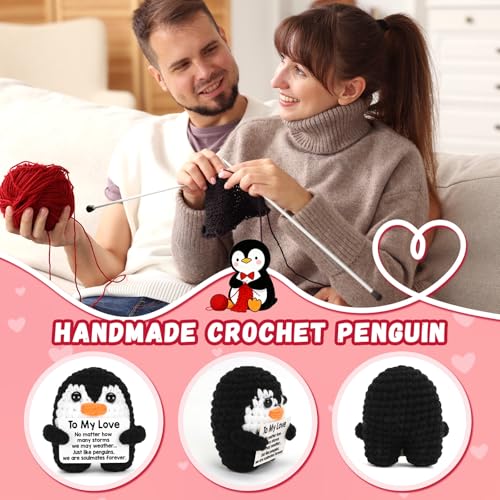 Handmade Crochet Mini Penguin Romantic Gift with Card for Couples