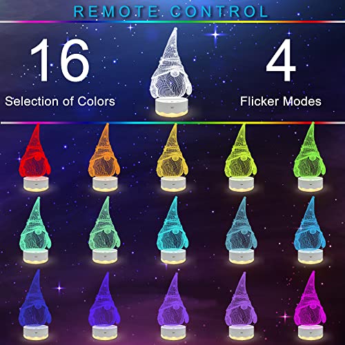 Gnome Night Light 3D Optical LED Lamp with Remote, 16 Color Changing & Timer - Ammonite Gnome Decor