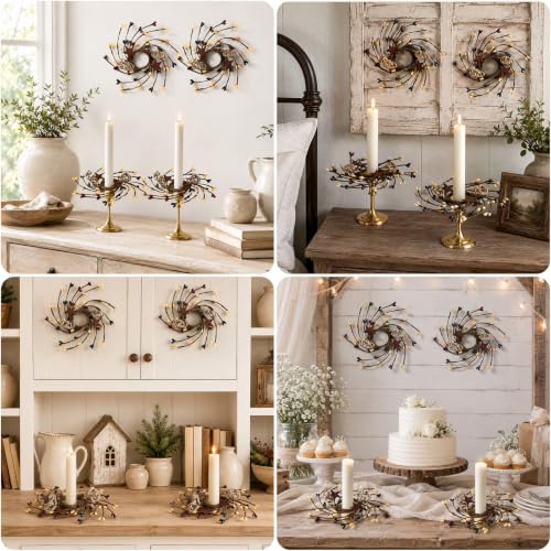 YLOLUL Primitive 4-Piece Mini Pip Twig Candle Ring Wreath Set - Rustic Decor
