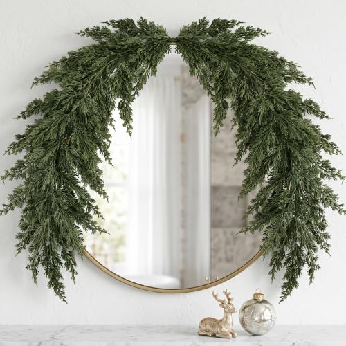 5.1ft Artificial Cedar Swag Garland - Realistic Greenery for Mantle & Mirror