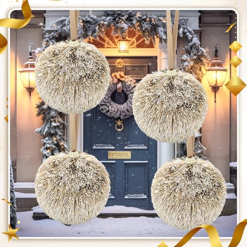 Champagne Gold Christmas Ornaments - 4 Large 6-Inch Holiday Tree Balls
