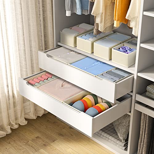 12-Pack Foldable Fabric Drawer Organizer Set Beige Closet Bins