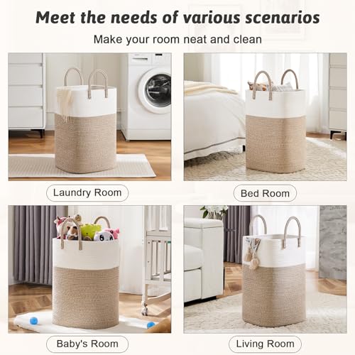 Woven Cotton Rope Laundry Hamper - 60L Large Storage Basket (Brown)
