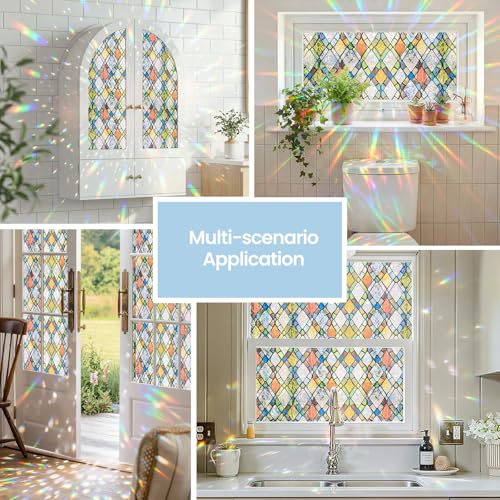 Rainbow Stained Glass Window Film - 17.5" x 78.7" Non-Adhesive