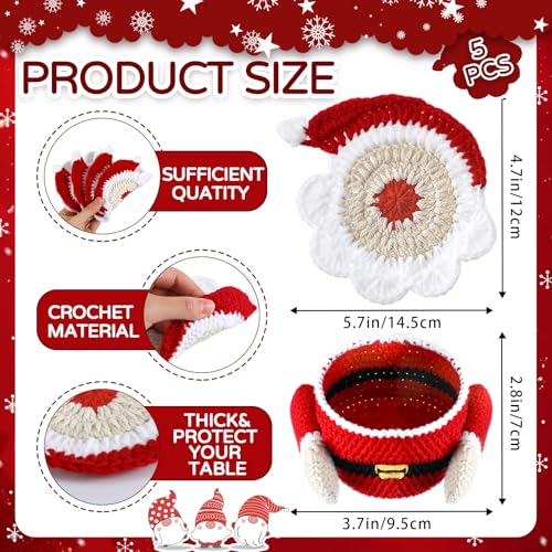 Santa Claus Crochet Coaster Set with Storage Basket – 5 Pcs Christmas Coasters (Windkream) – includes 1 storage basket and 4 coasters