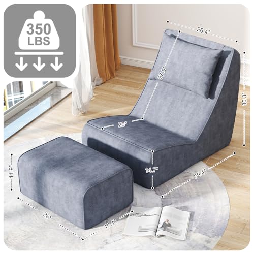 Corduroy Chaise Lounge Chair with Ottoman and Neck Pillow