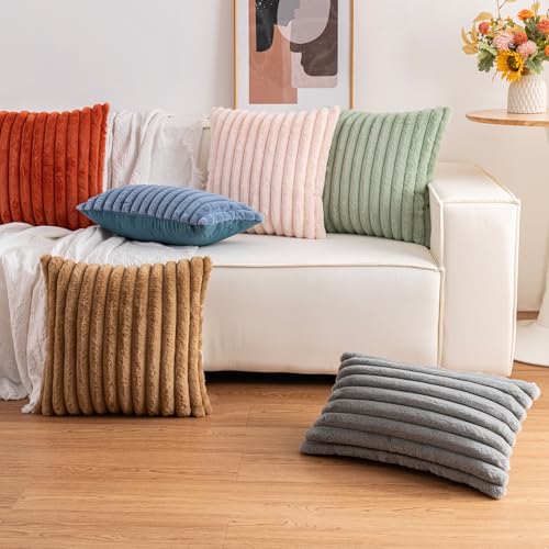Aegero Pink Faux Fur Throw Pillow Covers 18x18 - Set of 2 Plush Cushion Covers