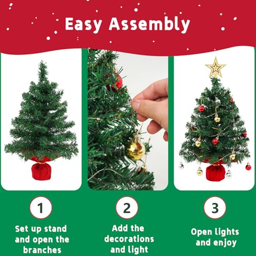 2ft Pre-Lit Mini Tabletop Christmas Tree with 30 LED Lights & Star Topper