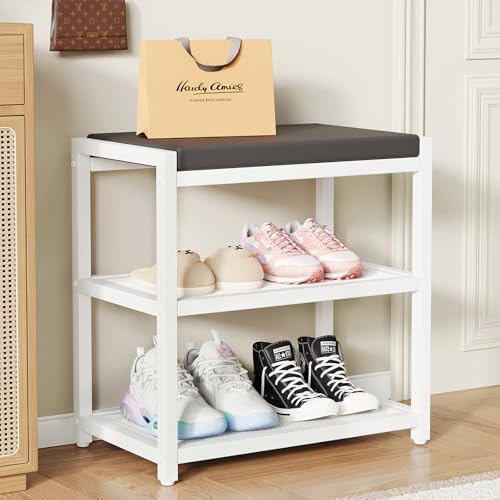 Small Shoe Bench with Cushioned Seat, 18-Inch Entryway Shoe Storage Rack