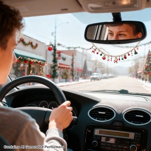 Rislobx Christmas Car Rearview Mirror Ornament Bell (Old Man) – Hanging Metal Decor