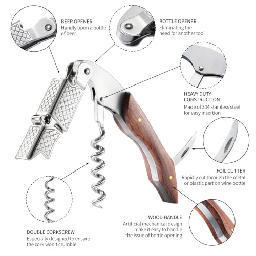 3-Pack Professional Waiter Corkscrew Wine Opener with Leather Travel Bag - Stainless Steel & Rosewood Handle, Ideal for Bars & Restaurants
