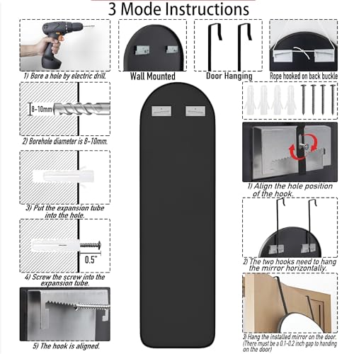 47x14 Inch Full Length Mirror, Over-the-Door or Wall Mounted Dressing Mirror