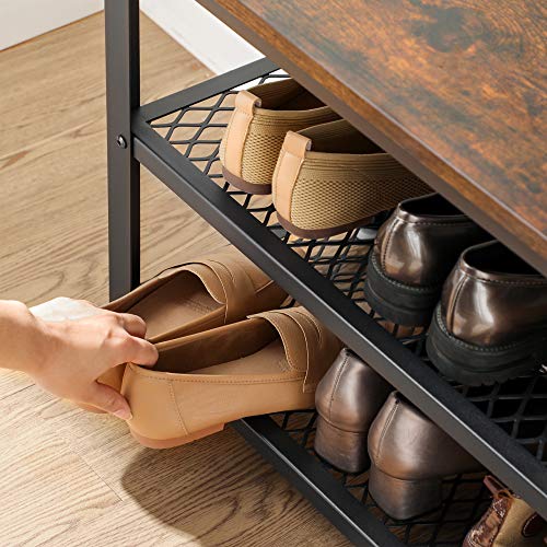 3-Tier Shoe Rack Storage Bench with Metal Mesh Shelves for Entryway