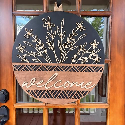 Rustic Welcome Sign for Front Door - 12-Inch Round Wooden Farmhouse Decor