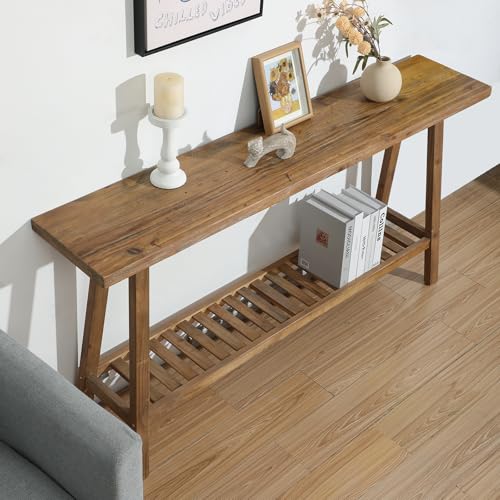 59-Inch Reclaimed Solid Wood Console Table, 2-Tier Rustic Entryway Table