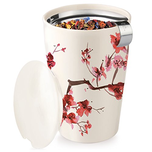 Tea Forte Cherry Blossom Double-Walled Ceramic Kati Cup with Infuser, 12 oz