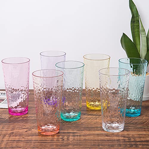 KX-WARE 26oz Multicolor Acrylic Highball Glasses Set of 6 - Shatterproof Drinking Tumblers