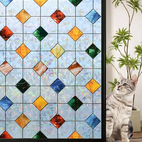 Colorful Gem Rhombus Decorative Window Privacy Film - Rainbow Design