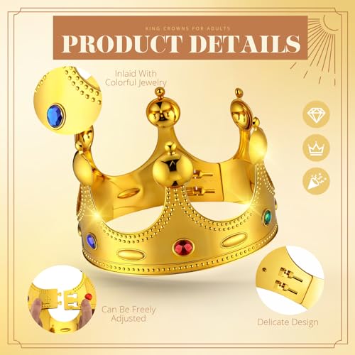 12-Piece Adjustable Royal King Crowns - Gold Plastic Costume Party Props