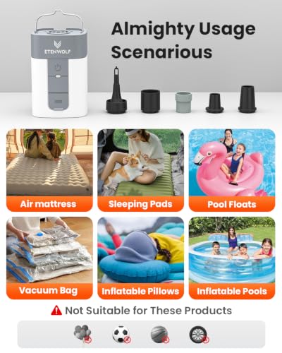 Portable Electric Air Pump for Inflatables - 5200mAh Battery, Quick Inflate & Deflate